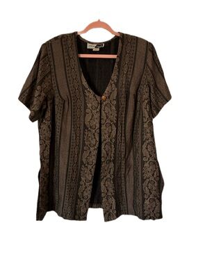 Vintage 90s Stacey Tyler Woven Brocade Open Front Layering Jacket 18W Plus Size